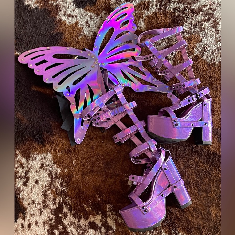 Purple Holographic Rave Platform Boots/Heel/Sandals &… - Gem